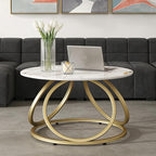 O&K FURNITURE Modern Gold Coffee Table, Faux Marble Pattern Center Table