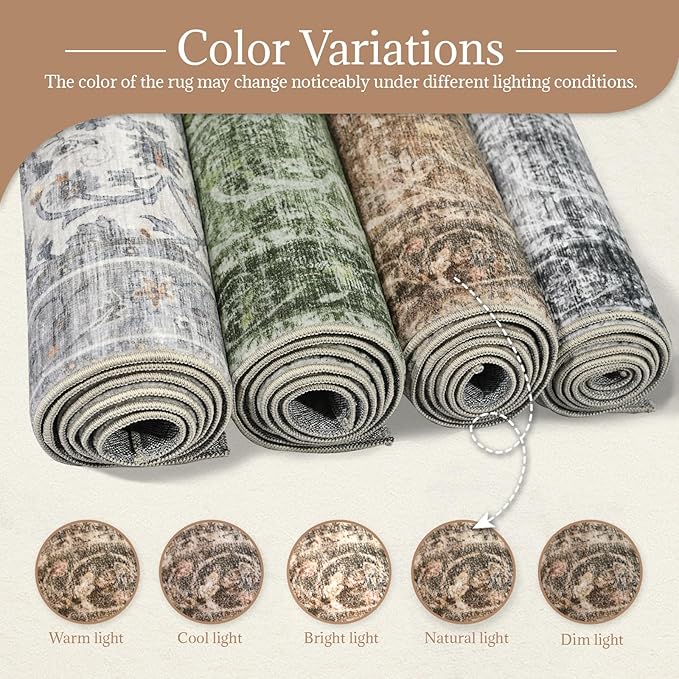 6x9 Washable Rug Vintage Fade Resistant Boho Distressed Non-Slip Indoor Large Carpet Low Pile Lightweight & High-Traffic Safe for Bedroom, Dorm, Playroom - Farmhouse Decor