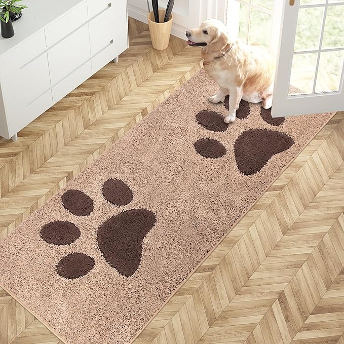 PURRUGS Dirt Trapping Door Mat 32" x 70", Non-Skid/Slip Machine Washable Microfiber Entryway Rug, Dog Doormat, Super Absorbent Welcome Mat for Muddy Wet Shoes and Paws, Beige