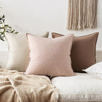 EMEMA Throw Pillow Covers Decorative Linen Pillow Covers 18x18 Inch Pink Boho Farmhouse Neutral Couch Throw Pillows for Bed Pack of 2 Accent Pillowcase Modern Sofa Cushion Livingroom Home