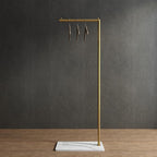 Gold clothing rack with Marble Base,Modern clothes racks for hanging clothes,7-shaped coat rack Freestanding Small garment rack Clothes Hanging Rack for Small Space,Bedroom or cloakrooms