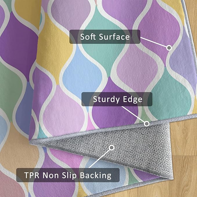 Washable 5x7 Abstract Wave Rug Living Room, Modern Geometric Colorful Design Area Rugs for Bedroom, Abstract Wave Home Decor Carpet, Low Pile, Non Slip, Kids & Pet Friendly (N4168)