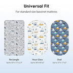 Baby Bassinet Sheets Girl Boy, Fitted Bassinet Sheet Set 3 Pack Bassinet Mattress Sheets Universal Fit for Rectangle, Round, Oval, Hourglass Mattress, Soft Breathable Grey & Blue Car
