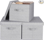 WUIKE 3 Pack Extra Large Foldable Storage Bins with Lids, Fabric Storage Bins for Home and Closet Organization, Herringbone Gray