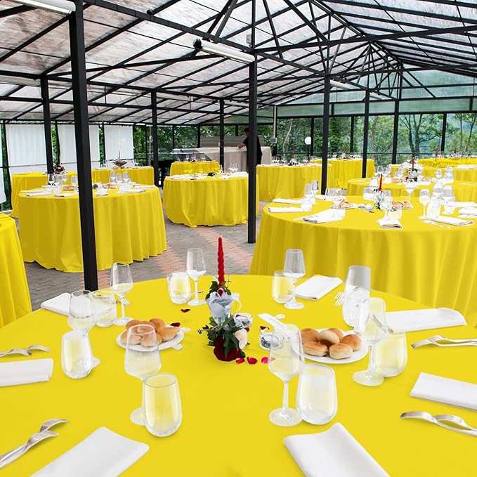 Ragnhild 16 Pack Yellow Plastic Round Tablecloth, 84 Inch, Waterproof & Stain Resistant, Perfect for Birthday Parties, Graduations, Weddings, Everyday Use
