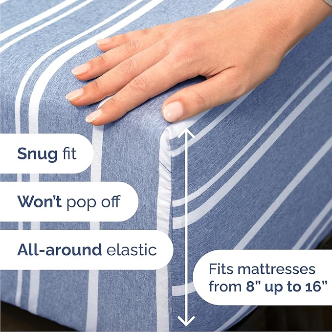 Cal King Size 4 Piece Sheet Set - Comfy Breathable & Cooling Bed Sheets Set - Hotel Luxury Bedding for Women, Men, Kids, Teens, Boys & Girls - Deep Pockets & Wrinkle Free - Oeko-Tex - Blue Stripes 3