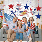 USA 250th Anniversary Decorations Hanging Swirls - 29 Pcs United States 250 Anniversary Ornament Ceiling Hanging Streamers for American 250 Year Anniversary Party Supplies