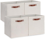 Temary Fabric Storage Cubes Storage Bins with Dual Leather Handles, 4 Pack Cube Baskets 13x13 Foldable Cube Organizers for Shelves, Home, Office, Nursery