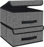 Onlyeasy Foldable Storage Bins Cubes Boxes with Lid - Storage Box Cube Cubby Basket Closet Organizer Pack of Two with Leather Handles for Closet Bedroom, 13"x13", Black, 8MXALB2P