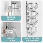 Zenna Home Tension Pole Shower Caddy Corner Organizer, Adjustable Standing Shower Caddy with 4 Shelves, Rustproof Bathroom Tension Rod Organizer, 60 to 108 Inch, Satin Chrome