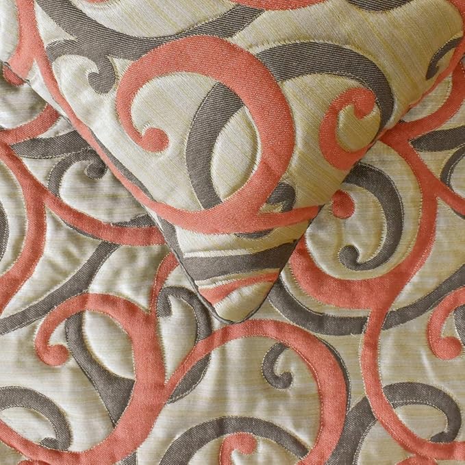 The HomeCentric King/Queen/Twin Orange Designer Full 68"x18" Bed Runner Without Pillow Cover, Scroll, Jacquard & Quilted Bed Scarf on Jacquard Fabric - Scroll Cascade