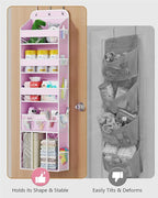 OneDream 5-Tier Over the Door Organizer with Removable Storage Caddy, Baby Clothes Organizer for Nursery, Hanging Behind Door Storage with Clear Pockets and Side Mesh Compartments, Pink
