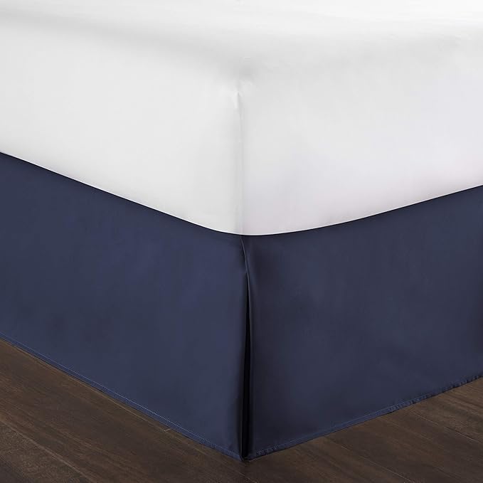 Bed Skirt - 100% Cotton 800 Thread Count Box Pleated Bed Skirt - Luxury Pleated Dust Ruffle, Hotel Quality Modern Bed Skirt, Easy Fit with 12 Inch Tailored Drop, Full XXL, Navy Blue