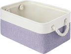 Storage Baskets for Shelves 13.8x9.8x6.7 Inch, Foldable Fabric Storage Bins with Handles, Small Storage Baskets for Organizing Closet, Office, Home Organization (1-Pack, White&Purple)