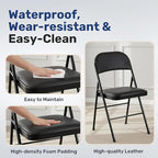 Simple Deluxe 6 Pack Folding Chairs with Leather Padded Cushion Seats & Durable Metal Frame, Comfortable, Foldable, Portable, Commercial Event Seat, Indoor Outdoor for Parties, Home, Office, Black