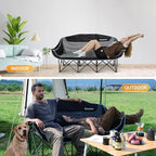 KingCamp 3 Person Camping Chair, Oversized 1100lbs Heavy Duty Loveseat for Adults Portable Folding XL 2 Person Couch Padded Comfortable Three Seat with Cup Holder for Outdoor Lawn Backyard, Green/Grey