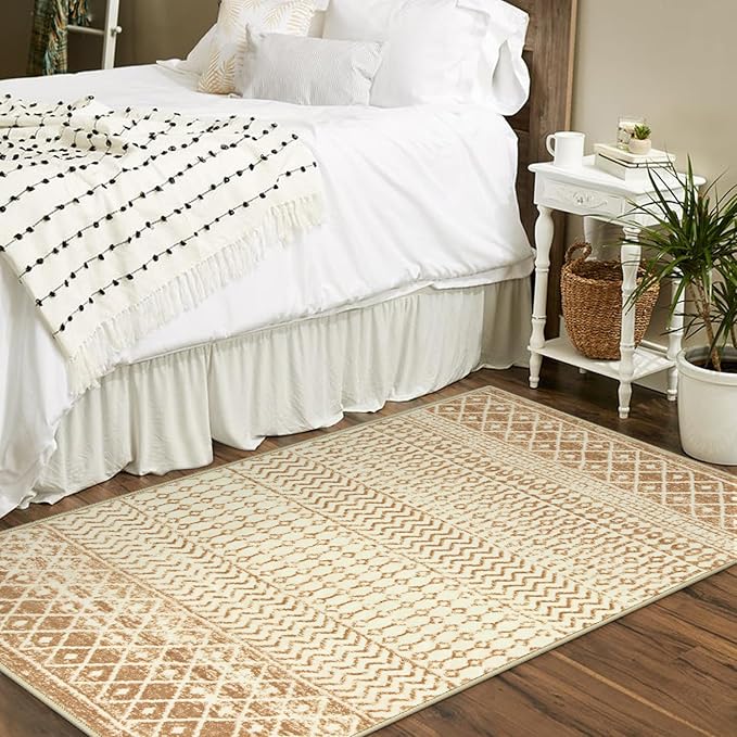 Moroccan Area Rug 3x5, Washable Non Slip Indoor Front Door Rug, Soft Non-Shedding Neutral Rug Carpet for Bedroom Kitchen Nursery Living Room Office Decor