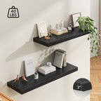 Dreamland 48" Floating Shelves for Wall, 12" Deep Thicker Black Floating Shelves, Wall-Mounted Shelves for Bedroom, Living Room, Kitchen, Bathroom - Set of 2