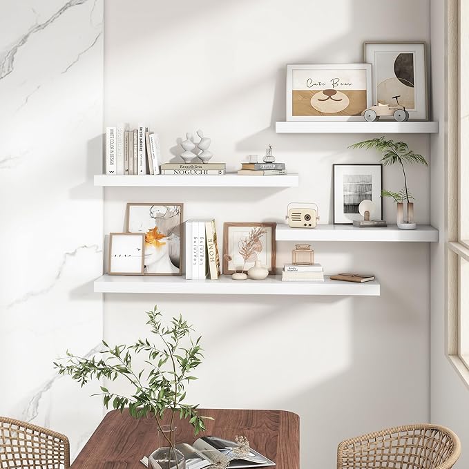 RICHFOCUS 40Inch Floating Shelves for Wall 2 Pack Shelves for Bedroom|Kitchen|Bathroom Wall Mounted Rustic Wood Floating Shelf with Invisible Brackets for Books|Storage|Decor, White
