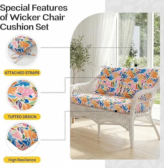 1 MIDDLE ONE Wicker Chair Cushions 3 Pieces Set