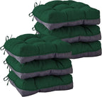 Chair Cushions for Dining Chairs, Seat Cushions for Kitchen Chairs, Indoor Seat Cushions with Ties, Tufted Foam Chair Pads, Non Slip Chair Cushions Set of 6, 15.5" x 15.5" x 4", Dark Green