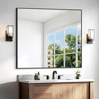 BONEWEI Bathroom Mirror,36x40 inch Wall Mirror for Bathroom Wall Mounted Black Rectangle Square Corner Mirrors, Black Bathroom Mirror for Living Room, Farmhouse, Bedroom Entryway, Horizontal/Vertical