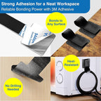 Cable Management Kit – 40 Self-Adhesive Hook & Loop Cable Ties with 2 Extension Straps, Strong Adhesive Cord Organizer for Desk, Wall, Home & Office – Adjustable Wire Holders (Black)