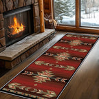Red Arrow Runner Rug, 2x7ft Retro Geometric Hallway Runner Rug - Corridor & Busy Home Foyer Rugs, Washable Flannel Non-Slip Mat, Southwestern Tribe Decor Carpet for High-Traffic Areas
