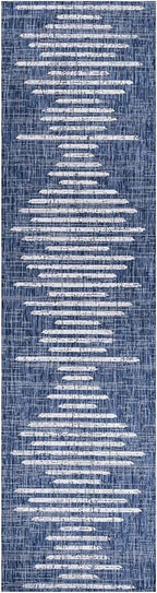 JONATHAN Y Stripe Geometric Indoor Outdoor Runner Rug 2X10 Blue/Ivory, Zolak Berber for Backyard, Patio, Porch, Easy-Cleaning, High Traffic, Pet-Friendly, Non-Shedding (SMB124C-210)