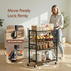 Fruit Vegetable Storage Cart, 4-Tier Rolling Kitchen Storage Cart, Fruit & Vegetables Basket Stand, Snack Organizer Shelf Unit for Kitchen, Bathroom, Living Room, Office, Balcony, Black