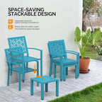 VINGLI 3-Piece Outdoor Bistro Set, Stackable Modern Metal Steel Table and Chairs