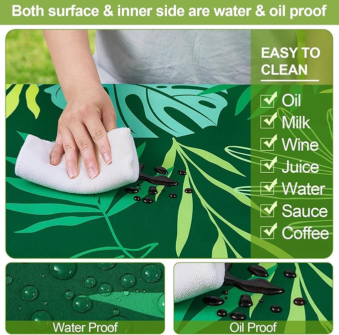 Picnic Table Cover with Bench Covers Camping Essentials Waterproof Windproof Camping Tablecloth with Drawstring Bag, Fitted Rectangle Tables and Seats, 72in, Dark Green