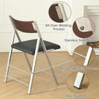 Folding Chairs with Cushion 2 Pack - Heavy Duty Steel Frame Foldable Dining Chairs, Waterproof Leather Indoor Outdoor Comfortable Folding Chairs for Home, Conference Rooms, Weddings, Events (Black)
