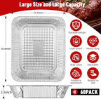 Aluminum Pans Half Size 9x13, 60 Pack, Disposable Foil Pans