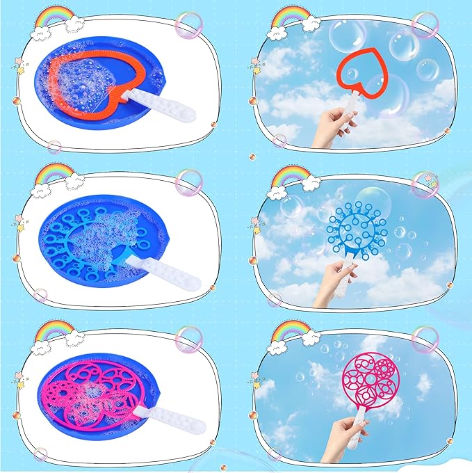 Large Bubble Wands Set with Tray for Kids Toddlers, 12 PCS Plastic Big Giant Bubble Wand Kit Toys Bulk for Summer Outdoor Playtime Activity Party Favors Gifts Birthday Games