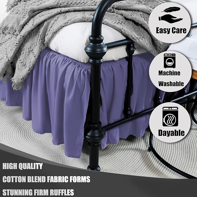 Bed Skirt Twin Size Ruffled Bed Skirt with Split Corners, 18 Inch Drop Dust Ruffle Bed Skirts with Platform, Gathered Style, 100% Microfiber, Navy Blue