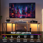 LED TV Stand with 2 Fabric Drawer - 55" Industrial TV Console Table with Open Storage Shelves for Living Room,Bedroom, Entertainment Center TV Stands for 55-65" TV - Black Steel Frame
