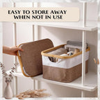 Hushee 4 Pack Bamboo Fabric Storage Bins for Shelves, 15"x10"x7.9" Collapsible Storage Baskets for Organizing, Two-Tone Foldable Bins for Clothes, Towels, Linens(White with Brown)