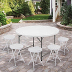 MoNiBloom 4Ft Round Folding Table, Indoor Outdoor Plastic Dining Card Table with Handle and Lock for Picnic Party Banquet Wedding, White