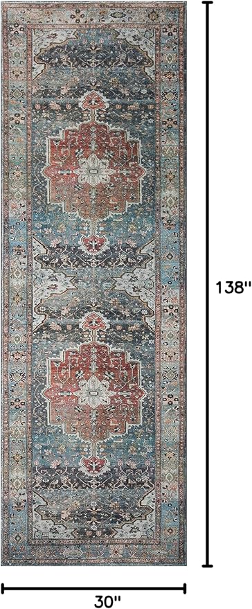 Loloi Margot Collection MAT-05 Ocean/Brick 2'-6" x 11'-6" Runner Rug feat. CloudPile, No-Shed Easy Clean Large Patterned Area Rug for Living Room, Bedroom, Dining Area