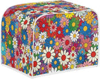 Daisy Flowers Printed Toaster Cover 4 Slice Wide Slot, Washable Kitchen Appliance Small Oven Bakeware Protector, Bread Maker Cover Dust and Fingerprint Protection
