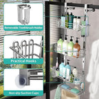 HapiRm Hanging Shower Caddy Organizer - Shower Shelf with 22 Hooks and 2 Toothbrush Holders, No Drilling Adjustable Hanging Bathroom Organizer - Silver