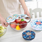5 Pieces Bowl Covers Reusable, 5 Size Elastic Cloth Bowl Covers for Bread Proofing Food Covers Washable for Food Fruits Leftover (Blue Bird)