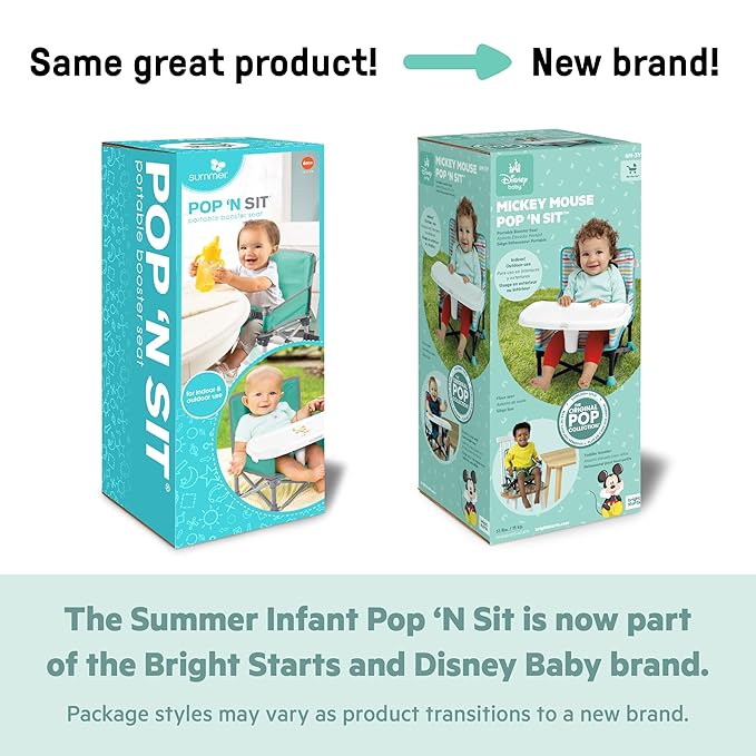 Bright Starts Disney Finding Nemo Pop 'N Sit Portable Booster, Indoor/Outdoor Use, Floor Seat with Feeding Tray, 6 Mos - 3 Yrs