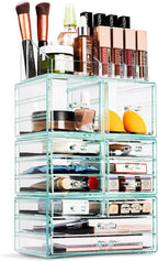 Sorbus Large Makeup Organizer - Clear Stackable Jewelry & Makeup Organizer For Vanity, Bathroom Storage, Dresser - 12 Drawers Cosmetic Beauty Organizers and Storage with Lipstick, Makeup Brush Holder