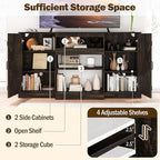 Tangkula 58”L Farmhouse LED TV Stand for TV up to 65 Inch, 32”H Tall Entertainment Center with 20 Color Led Lights, Media Console Table with Cubbies & Cabinets, Large Storage Cabinet for Living Room