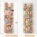 Over The Door Stuffed Animal Storage, Cotton Toy Organizer for Storage Plush Toys,Baby Supplies, Stuffed Animal Holder with 4 Large Pockets, Hanging Door Organizer for Nursery, Bedroom, Kids Room