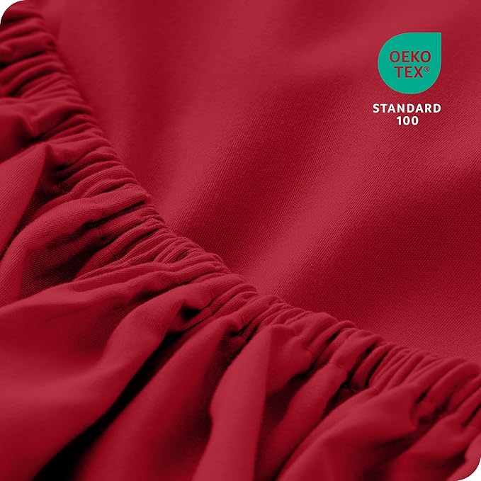 Bare Home 2-Pack Fitted Bottom Sheets Split King - Premium 1800 Ultra-Soft Microfiber - Deep Pocket - 4 Twin XL Fitted Sheets (Split King, Red)