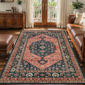 Tangsoo Oriental Washable 5x7 Area Rug for Living Room,Vintage Non Slip Large Rugs Soft Non-Slip Carpet,Boho Low Pile Foldable Floor Rug for Bedroom Dining Room Dorm Office Home Decor Red Blue