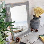 AAZZKANG Wood Framed Mirror Rectangular Rustic Wall Mirrors Decorative Large 20"x16" for Farmhouse Bathroom Living Room Bedroom Grey